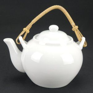 Pier 1 White Teapot With Bamboo Handle